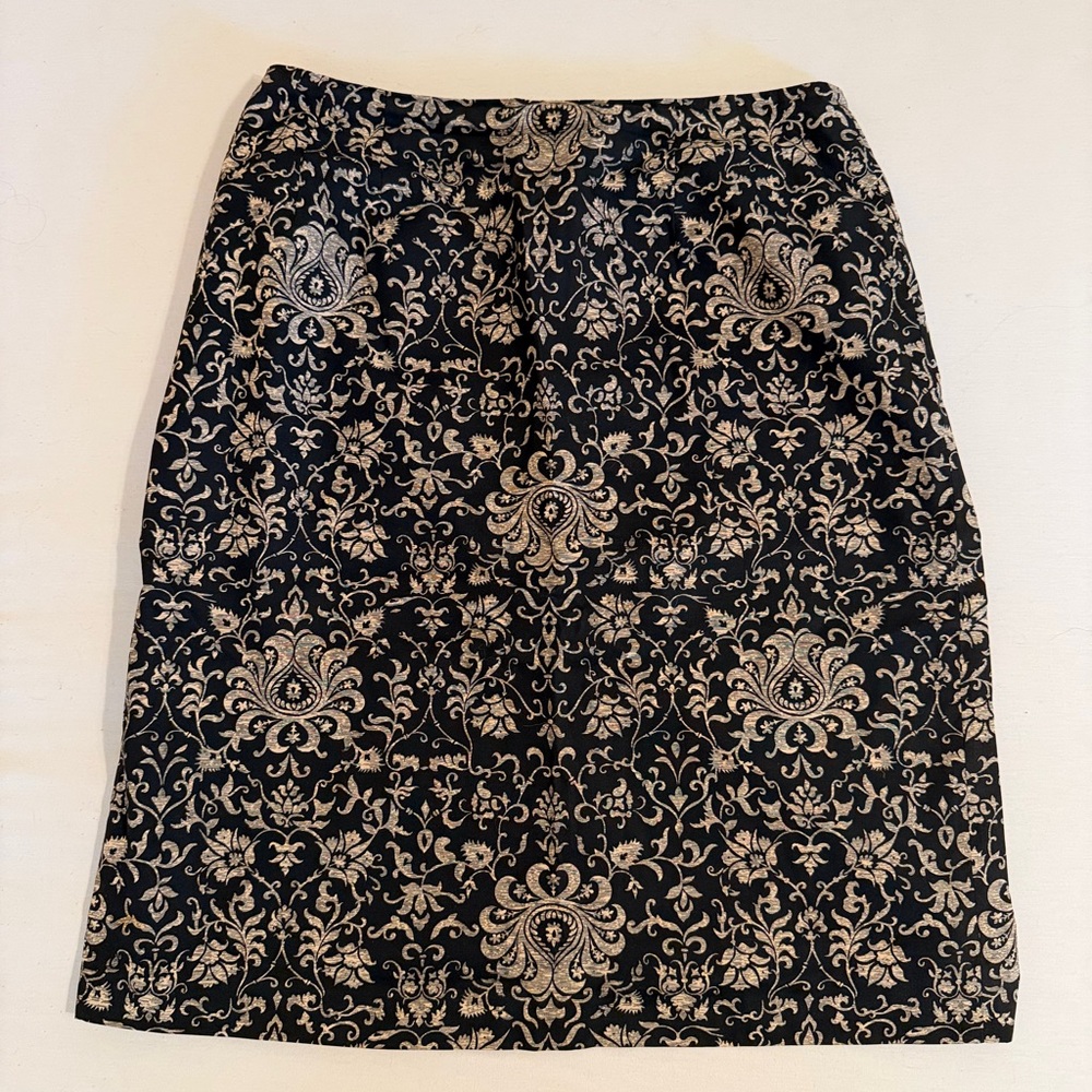 Talbots Black and Cream Floral Pencil Skirt